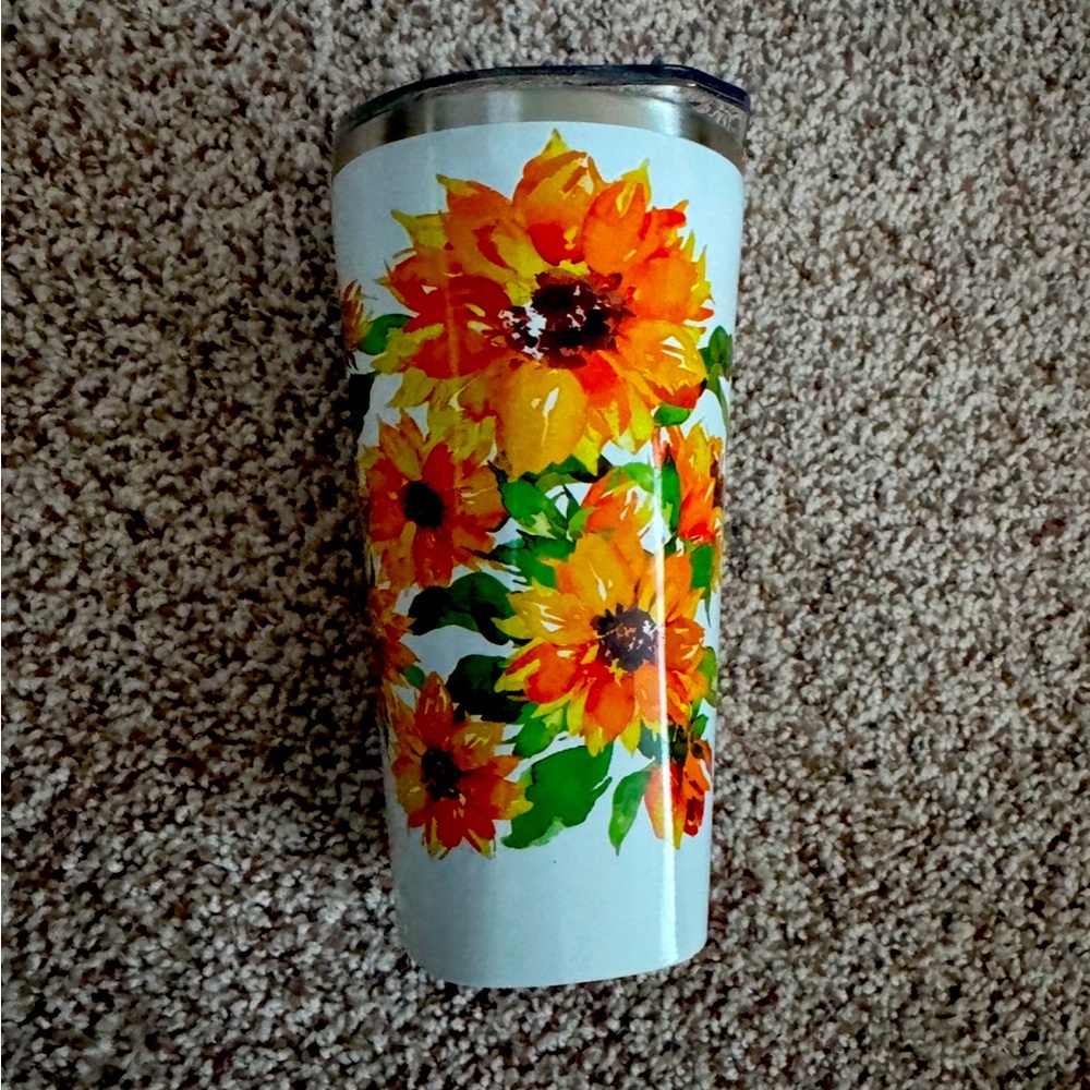 Brumate pint with lid, sunflower pattern.